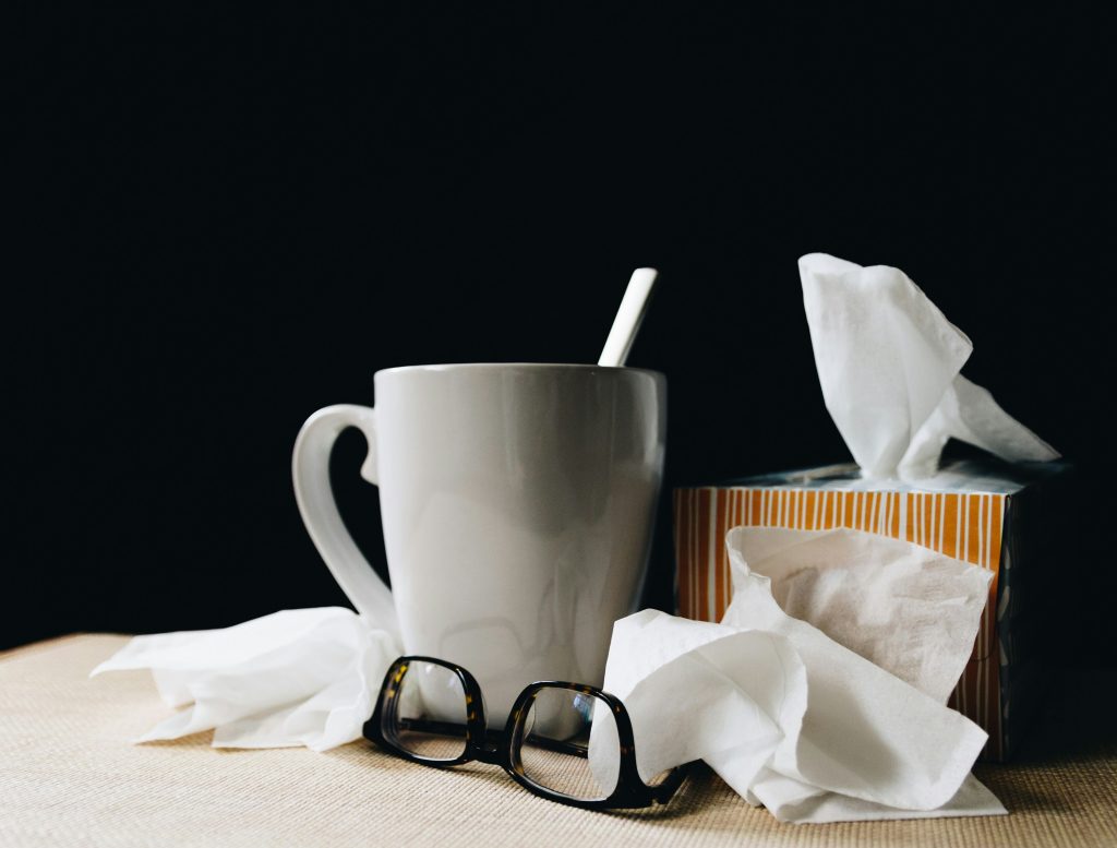 Sick days Example with tissues and mug  Flu Alert in Portugal