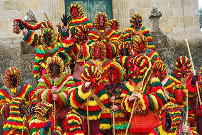 Carnival in Portugal cancelled in many locations but not this Carnival in Podence, where you can see this colorful masks (green, yellow and red)