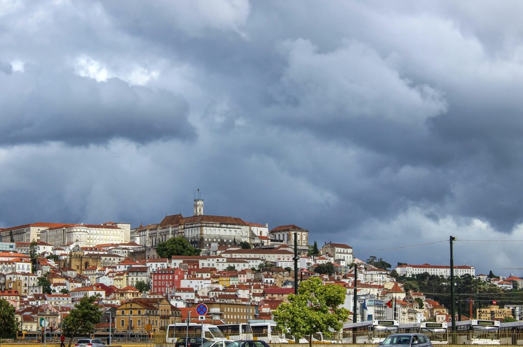 Coimbra with rain clouds, still no storm nils, although may expect heavy rain
