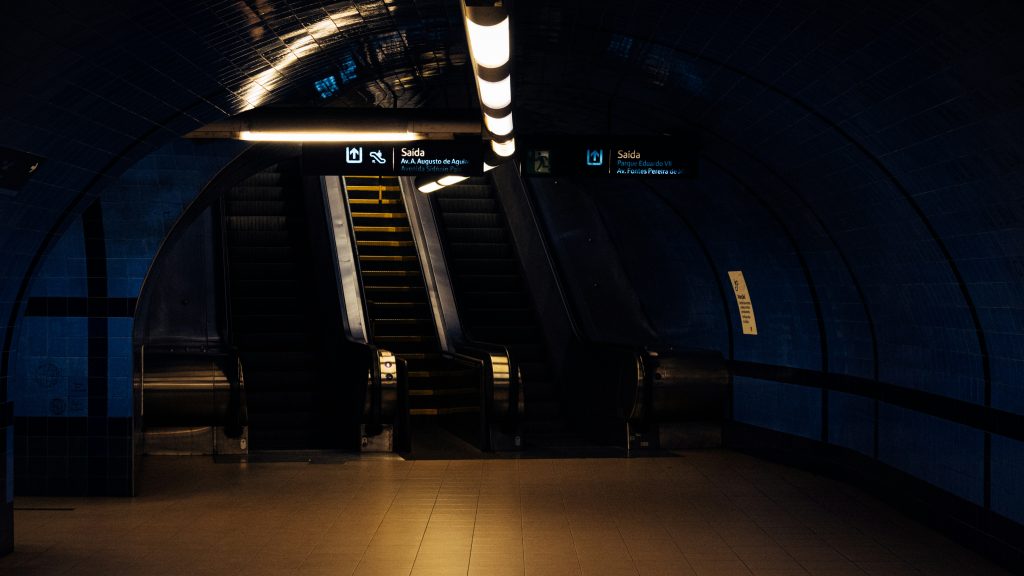 Image of Exit in the subway, next to escalators. However they might not be working due to Lisbon Metro strike
