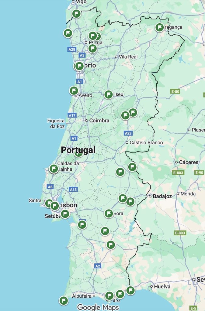 Portugal map with Pousadas
