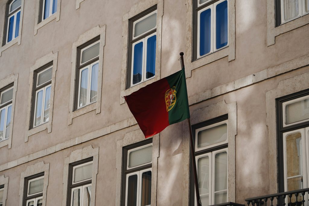 Portuguese Flag in building. Aima strike, may wait outside buildings like this one